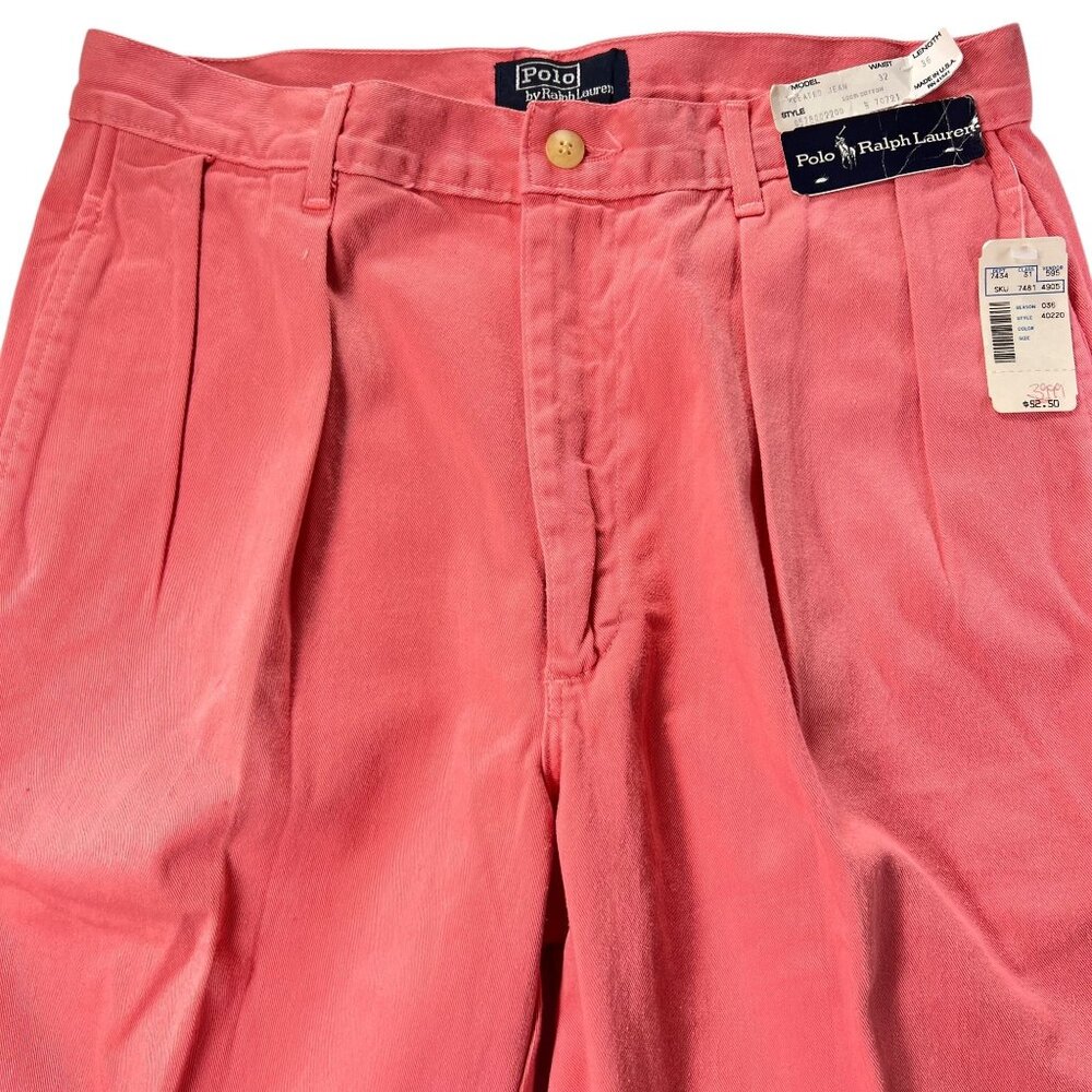 NWT Vtg Polo Ralph Lauren Mens Pleated Jeans 32x36 Retro Coral Pink Cotton USA - Picture 2 of 14